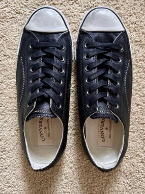 Converse Black Leather Low-Top Sneakers with White Toe Cap